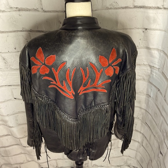 Unik Jackets & Coats Unik Vintage Black Leather Lined Fringe